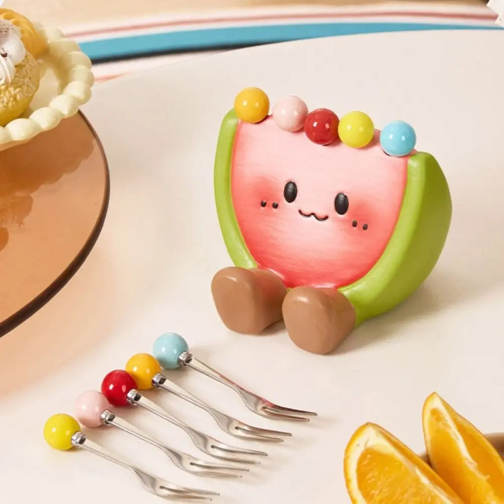 

Multi-functional Ceramic Fruit Forks Receipt Jar Cartoon with Storage Can Watermelon Fruit Fork Phone Holder Creative