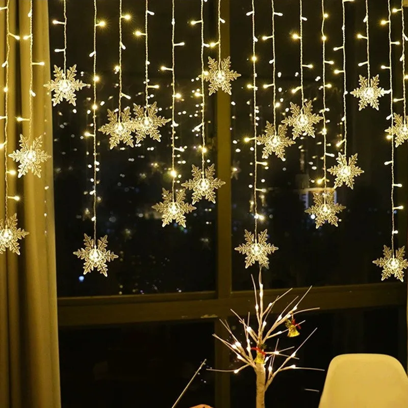 

Christmas Snowflakes LED String Lights Flashing Fairy Curtain Lights for Holiday Party Wedding Xmas Bedroom New Year Decoration