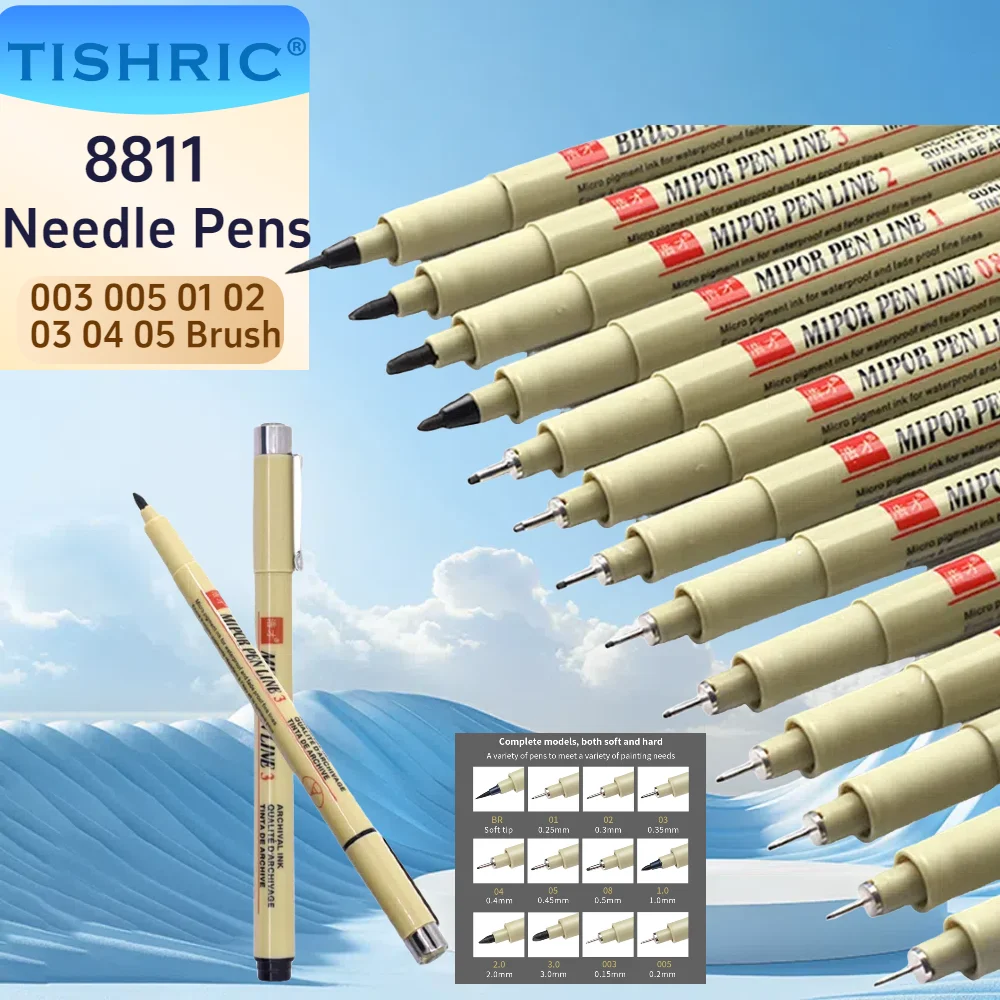 TISHRIC الصباغ بطانة رسم علامات ميكرون أقلام تلوين القلم رسم بطانات 003 005 01 02 03 04 05 فرشاة finelliner إبرة أقلام