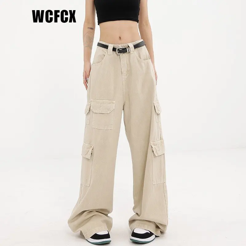 WCFCX STUDIO Y2k Cargo Pants Big Pockets Button Sweatpants Women Streetwear Sporty Joggers Korean Fashion Outfits Harajuku Jeans