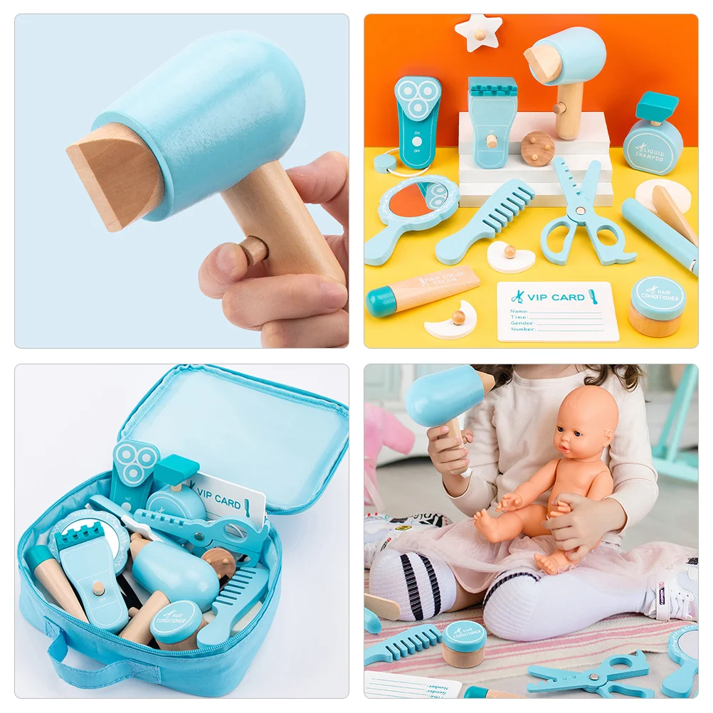 Jouets de coiffure en bois pour enfants, salon de coiffure, jeu de simulation, coupe de cheveux pour tout-petits, ensemble de jeu de beauté pour enfants