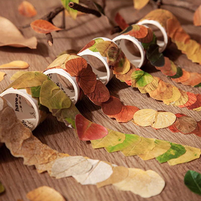 

50Pcs/Lot Fallen Leaves Series Leaf Shaped Tape Diary Decoration Stickers DIY Scrapbooking Background Handmade Journal Crafts