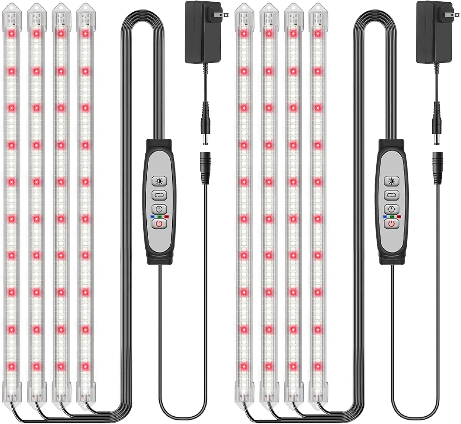 

4-Bar Grow Light Strips for Indoor Plants, Full Spectrum 6500K Sunlike with Timer & Dimmable Levels (2 Pack)