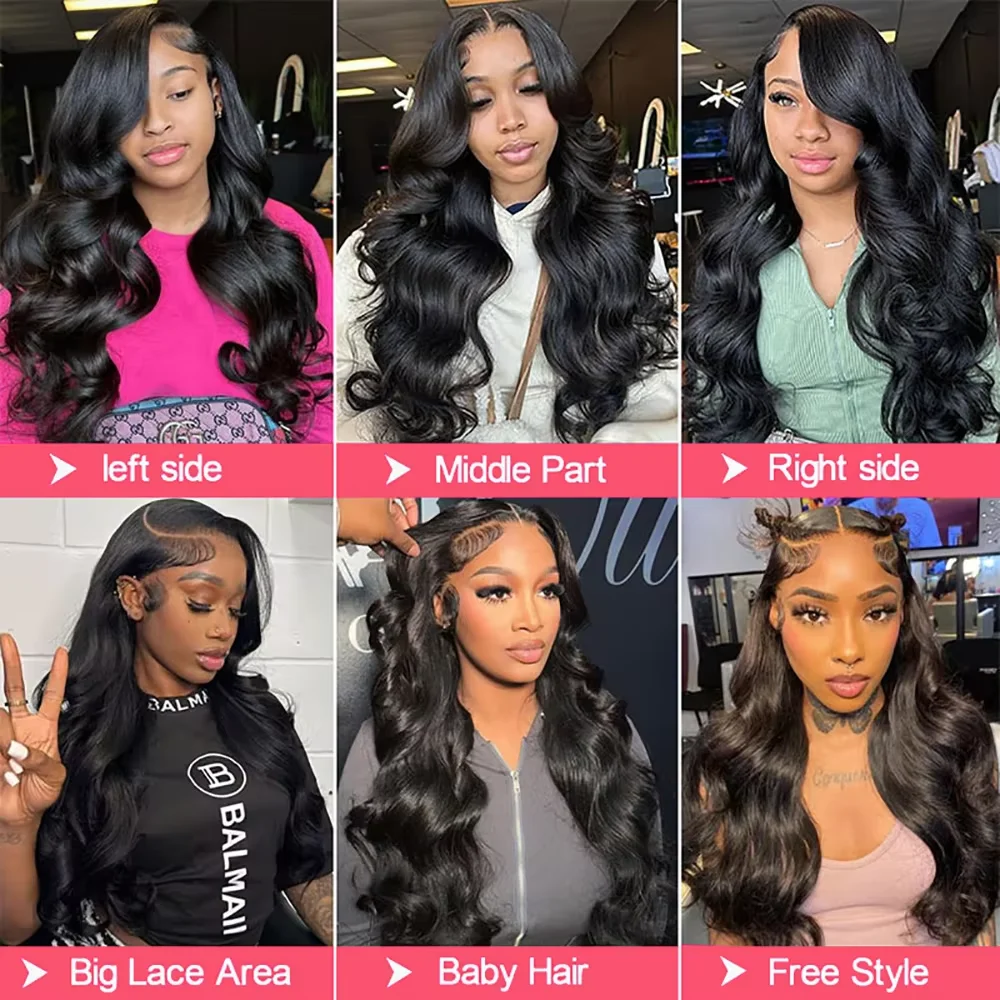 7x6 Lace Naturschwarz Body Wave 13x4 HD Transparente Spitze 13x6 Full Frontal Perücken Vorgezupfte 360 Lace Perücke Echthaarperücken für Frauen – Detail 9