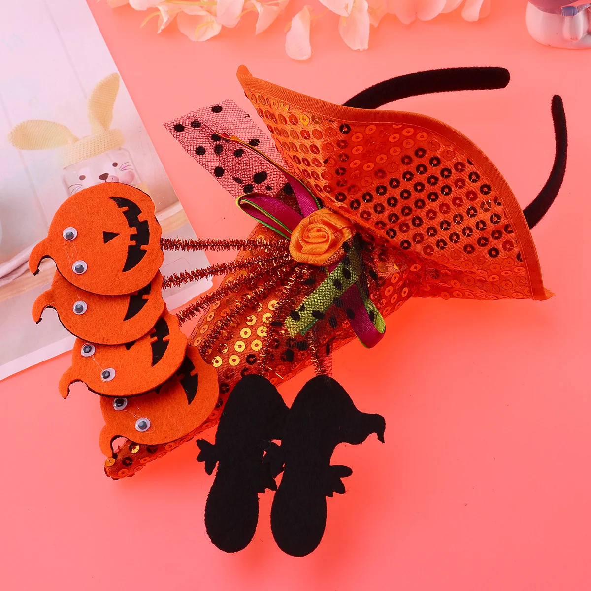 هالوين عقال الترتر البرتقال الساحرة اليقطين قبعة حزب إكسسوارات الشعر الاطفال زي تأثيري الرقص الشعر الدعامة