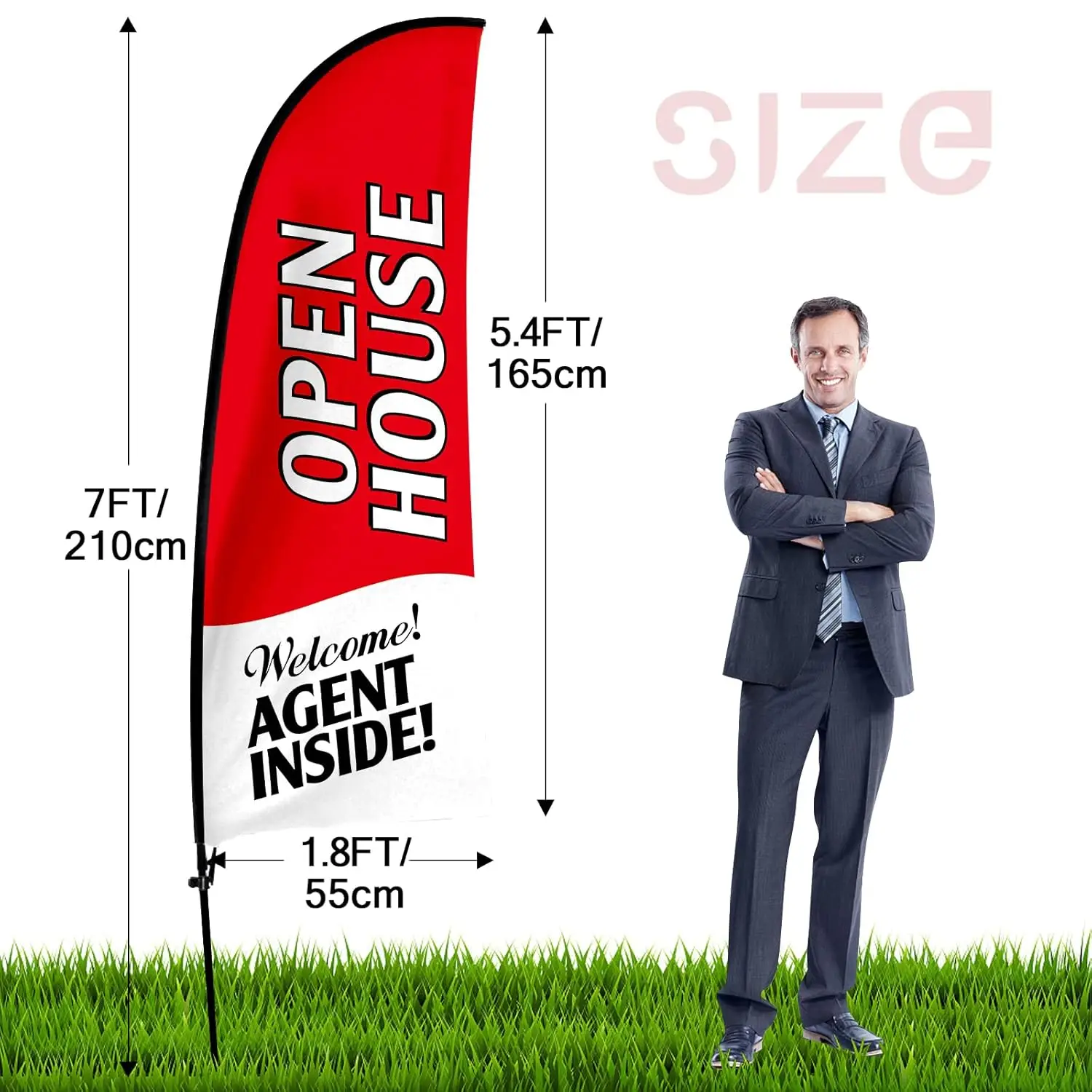 7FT Open House Advertising Feather Flag with Pole Kit, Ground Spike, Open House Signs for Businesses