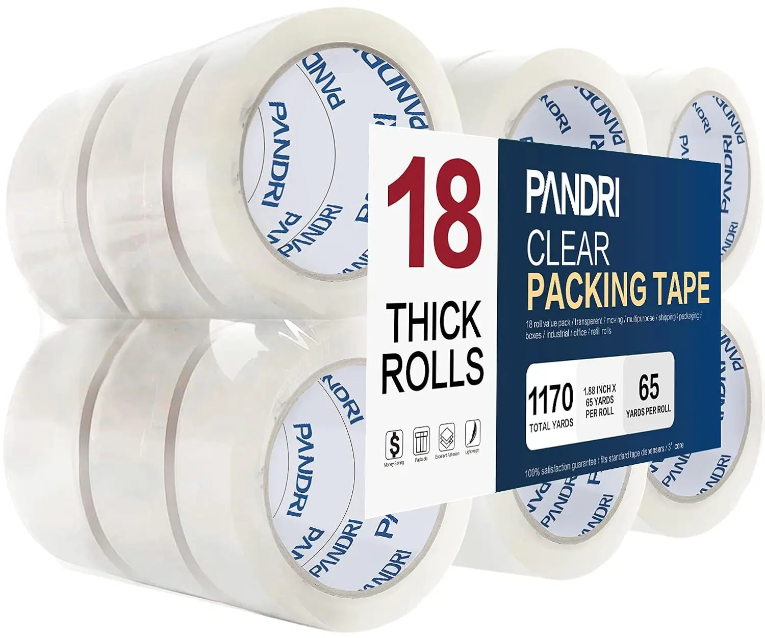 

Packing Tape, 18 Rolls Heavy Duty Clear Packaging Tape for Shipping Packaging Moving Sealing, 1.88 inches Wide, 65 Yards