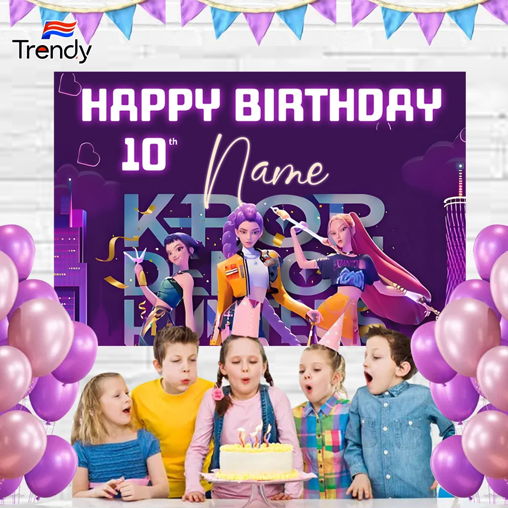 

KPOP Custom Birthday Backdrop Banner Flag Outdoor Banners Personalized Name Flags Hunters Birthday Banner Kids Party Decorations
