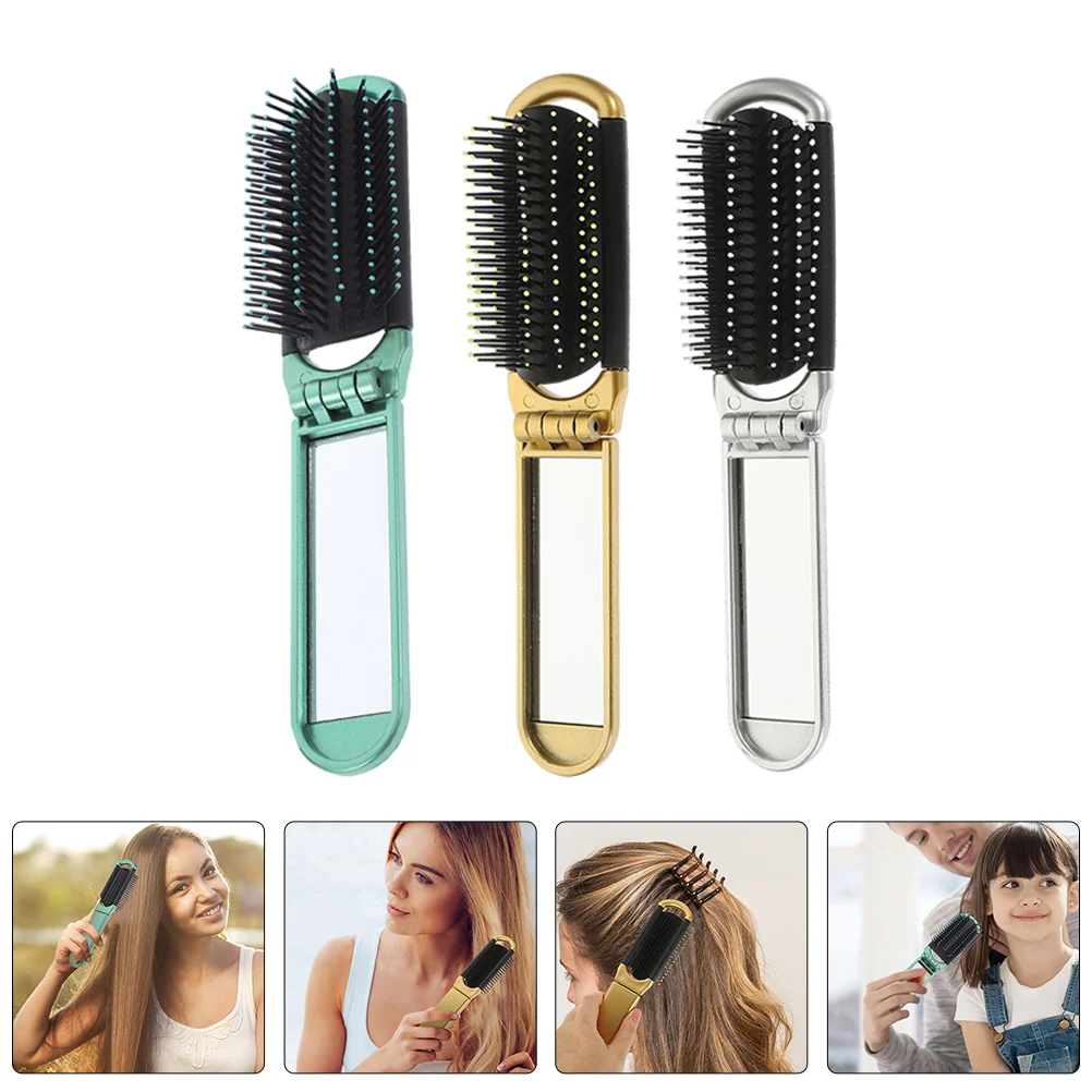 

6 Pcs Folding Mirror Comb Brushes for Wet Hair Women Foldable Sleepover Party Supplies Mini Pocket Travel