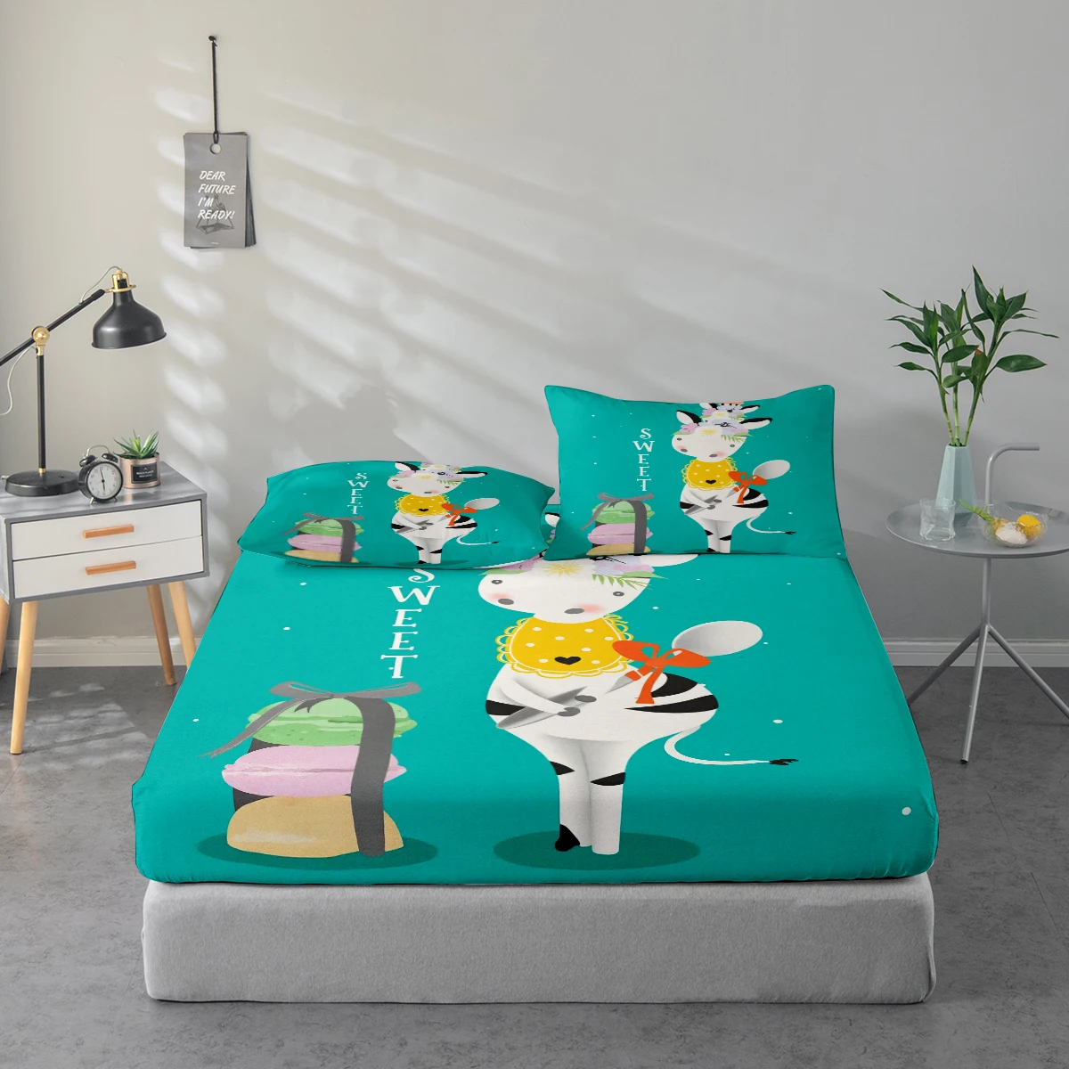 Cute Zebra Print Pattern Bed Sheet Set, Mattress Protector and Pillowcase Combination, High-Definition Printed Bed Sheet Set Includes 1 Bed Sheet + 1 or 2 Pillowcases (60*100cm and 72*132cm Are 1 Pillowcase, the Rest of the Sizes Are 2 Pillowcases), Suitable for Bedroom and Guest Room, Ultra-Soft Polyester Bedding, Machine Washable, Can Be Used in All Seasons