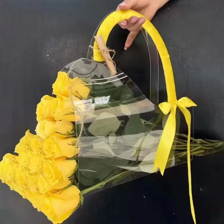 New Transparent Flower Bag with Handle Fresh Flower Bouquet Wrapping Boxes Wedding Birthday Party Gift Rose Packaging Handbags