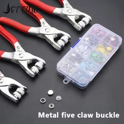 Plier Tool+50 Set Metal Sewing Buttons Hollow Solid Five-claw Buckle Metal Snap Buttons For Installing Clothes DIY Craft