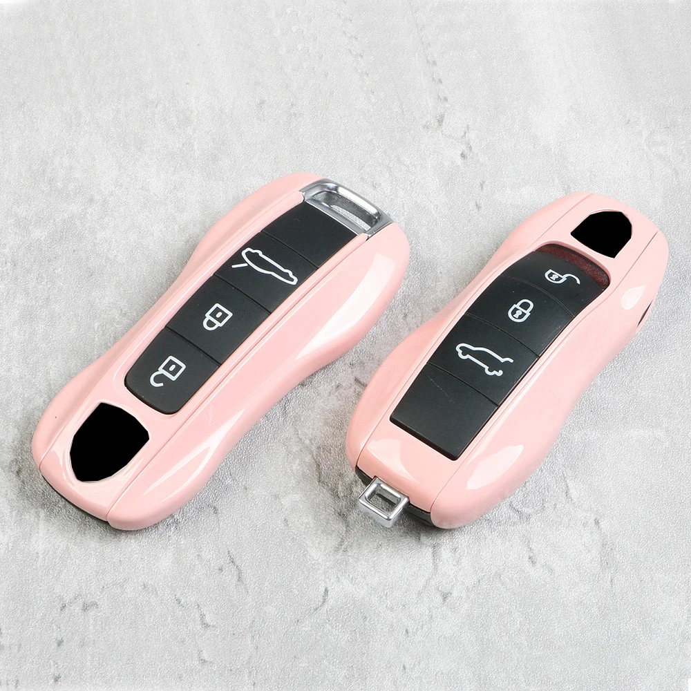 

Car Key Shell Protect Cover Morandi Pink for Porsche Panamera Macan Taycan Cayenne 718 911 Boxster Smart Key Case Accessories