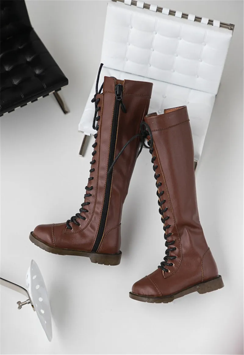 BJD doll shoes fit with 1/3 size brown strap boots Oxford soft bottom boots High leather boot doll accessories