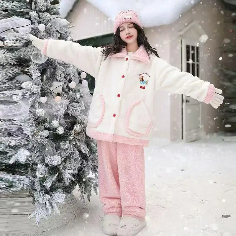 

Милая верхняя одежда для девочек, одежда для сна, домашняя одежда, милые пижамы из кораллового флиса, утепленная домашняя одежда, ночная рубашка, домашняя женская осенне-зимняя одежда