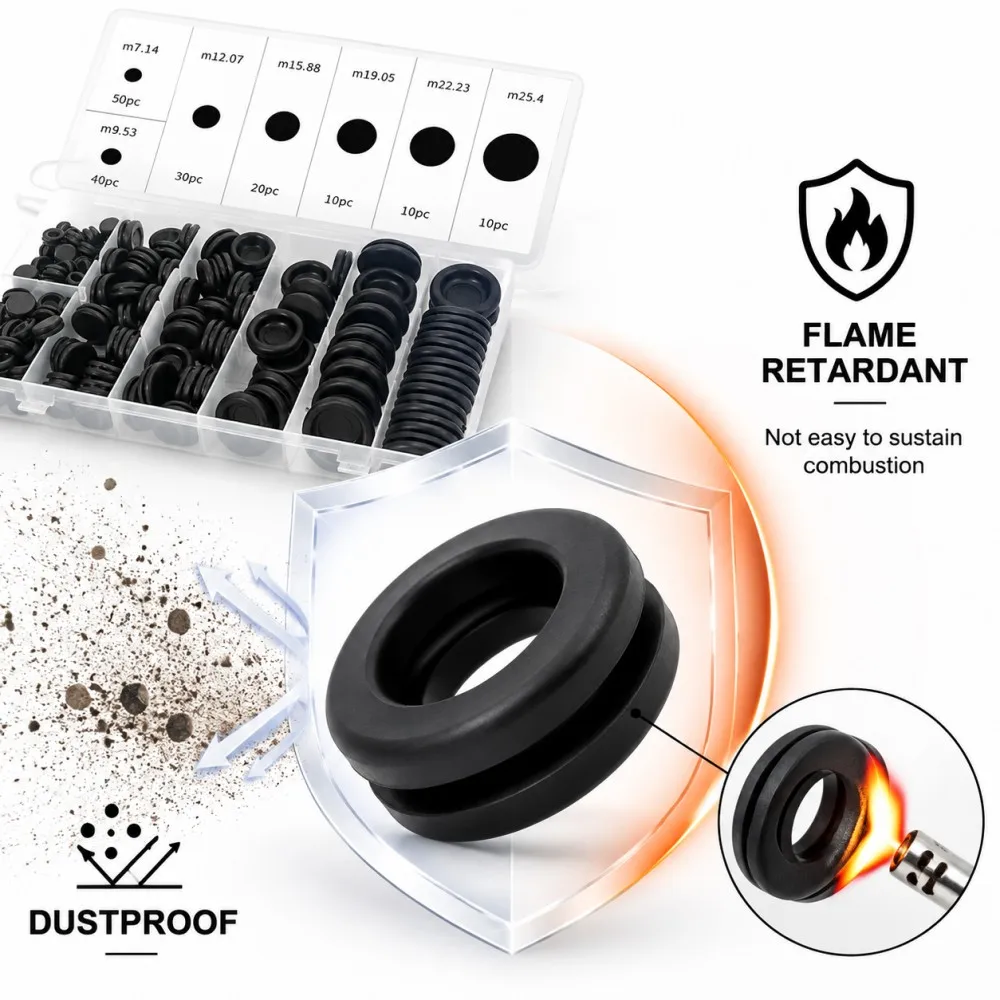 170Pcs Waterproof Cable Grommet Kit 7 Sizes Rubber Wire Sealing Rings Electrical Cable Conductor Plug Protect Gasket Tool Set