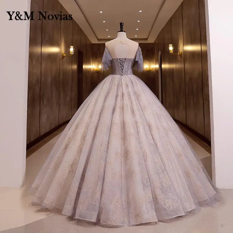 Y & M Novias قصيرة الأكمام الحلو 16 الذهب الزهور Quinceanera فستان Vestido دي 15 Anos دي Debutante 2022 جديد الكرة ثوب ثوب