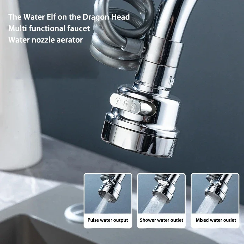 Three-speed faucet with filter element, extended pressurized anti-splash kitchen and bathroom universal universal shower head