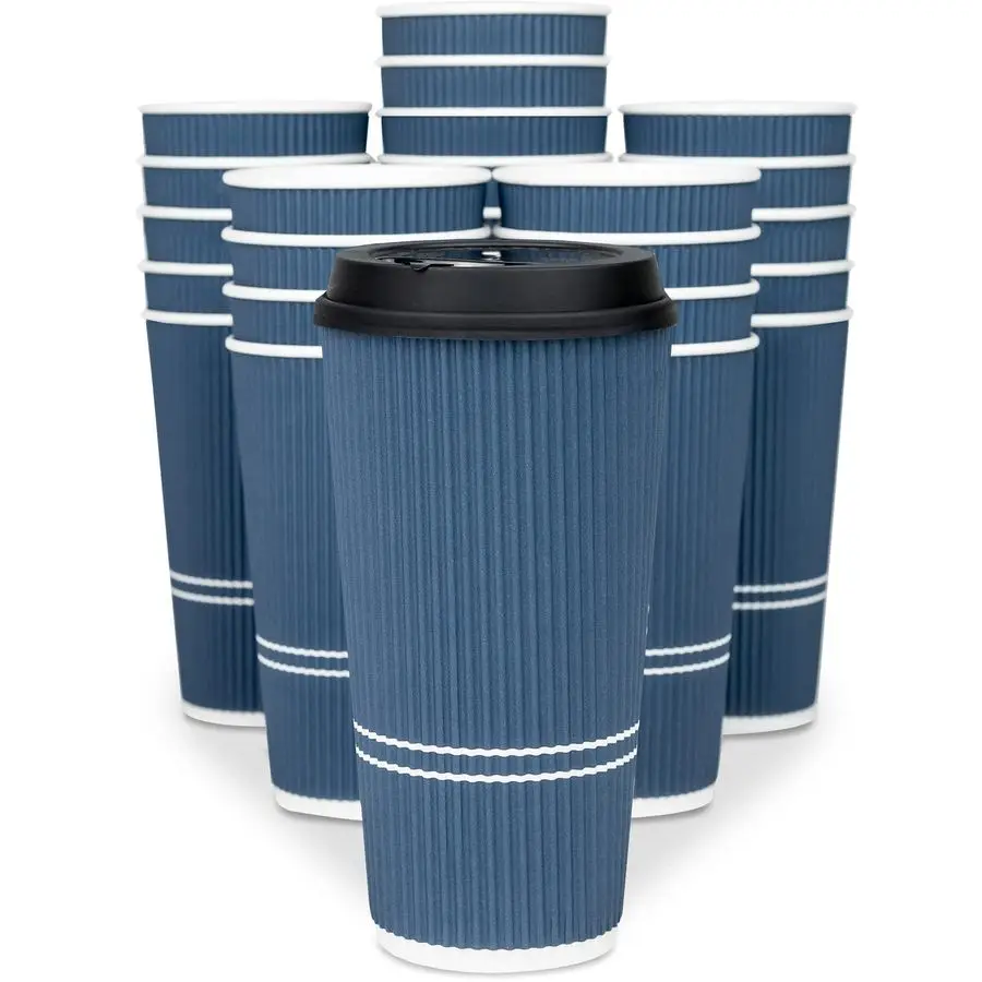 

Go Coffee Cups With Lids 22 oz Disposable Coffee Cup With Lid. Large Togo Travel Paper Ripple Hot Cups Insulated For Hot, Cold B