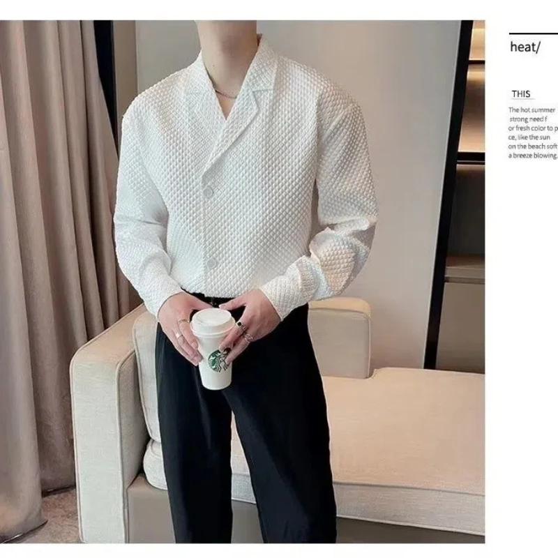 

Spring Autumn New Fashion Tailored Collar Long Sleeve Solid Cardigan Men's Clothing Korean Loose Trend All-match Hip Hop Shirts