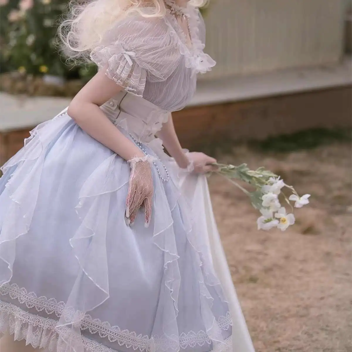 

New Mermaid Princess Lolita Sweet Flower Wedding Young Girl Fine Western Style Clothes Daily Op Short Sleeved Dress Women