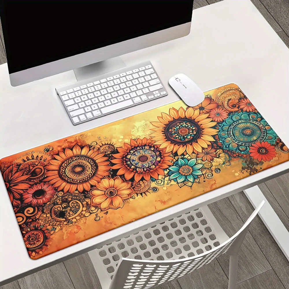 

Retro sunflower pattern design Large Mouse Pad Desk Mat gaming pad Non-Slip Durable Stitched Edge table mats mauspad office rug