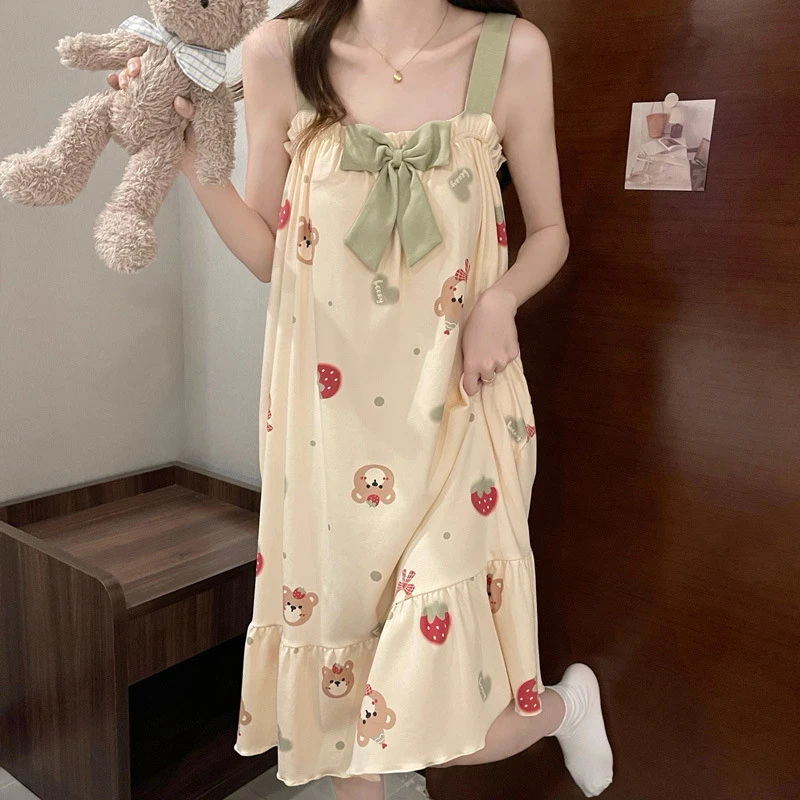 New Fashion Casual Loose Cute Cartoon Suspender Nightdress With Chest Pad For Women - view 4