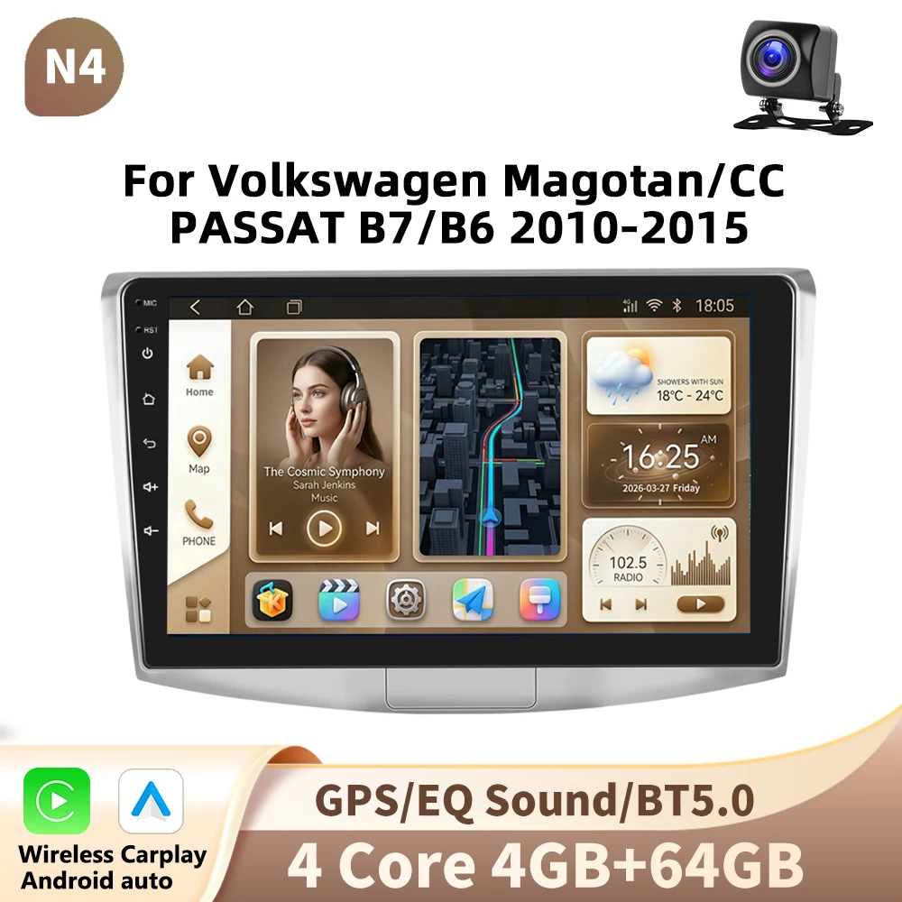Podofo 10 inch Android autoradio voor Volkswagen Magotan/CC PASSAT B7/B6 2010-2015 als multimediaspeler, videospeler en GPS-navigatie 2din