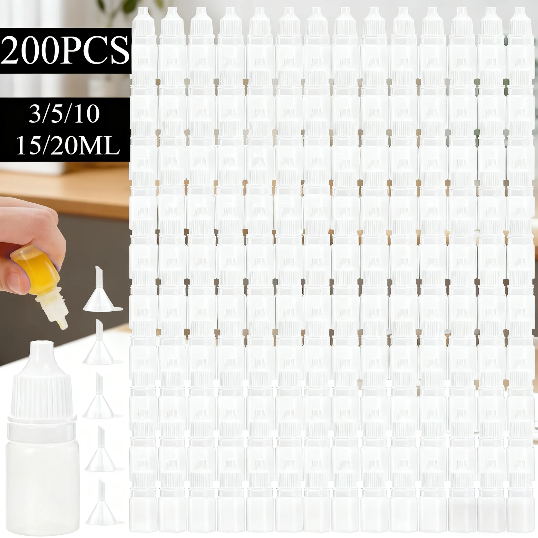 Bouteilles compte-gouttes vides en plastique compressibles, 200 pièces, 3/5/10/15/20ML, conteneurs rechargeables portables en plastique liquide pour les yeux avec bouchon à vis