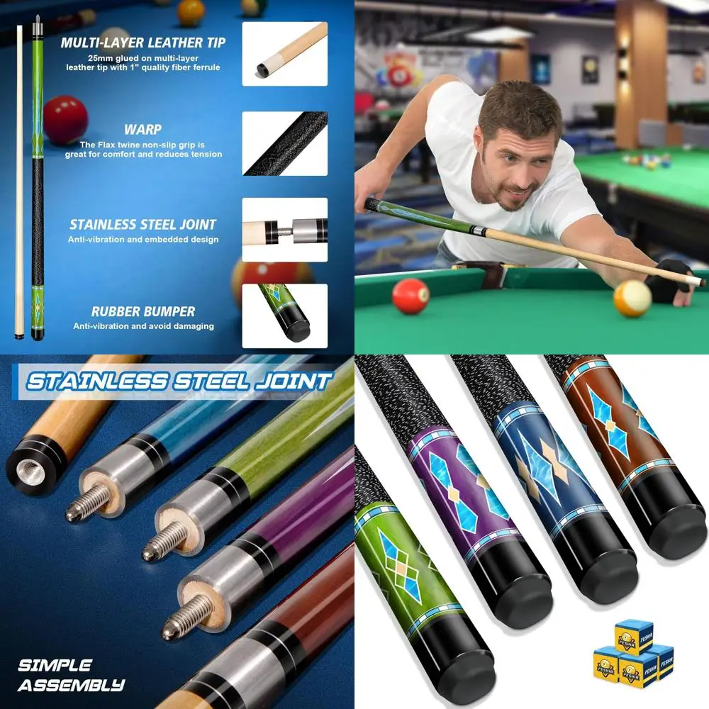 

4-Piece Maple Wood Pool Cue Set with 4 Chalks, 58 for Professional Players