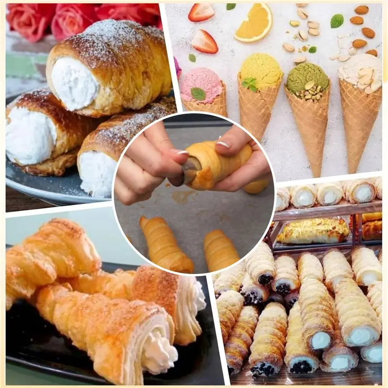 Cream Horn Molds 12Pcs Large Size Baking Cones Stainless Steel Roll Horn Forms Conical Danish Pastry Croissant Cones Moulds Top-