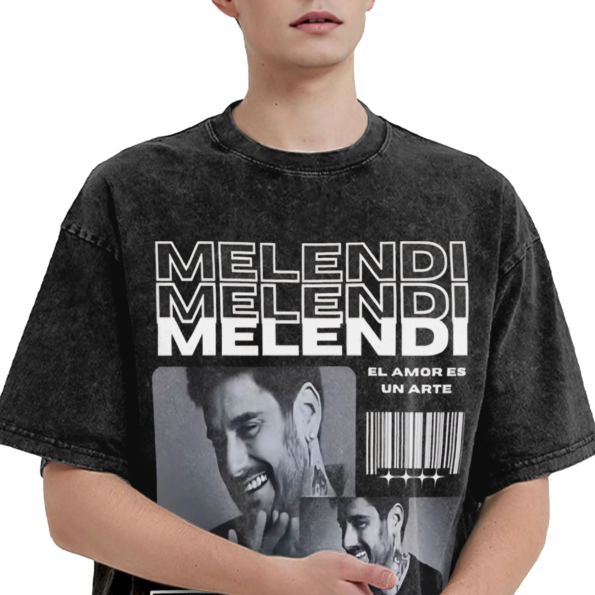 Rapper Melendi Tour  T Shirts Hip Hop Washed Short Sleeve Street T-Shirts  Fashion Men Women Streetwear Printed Tees