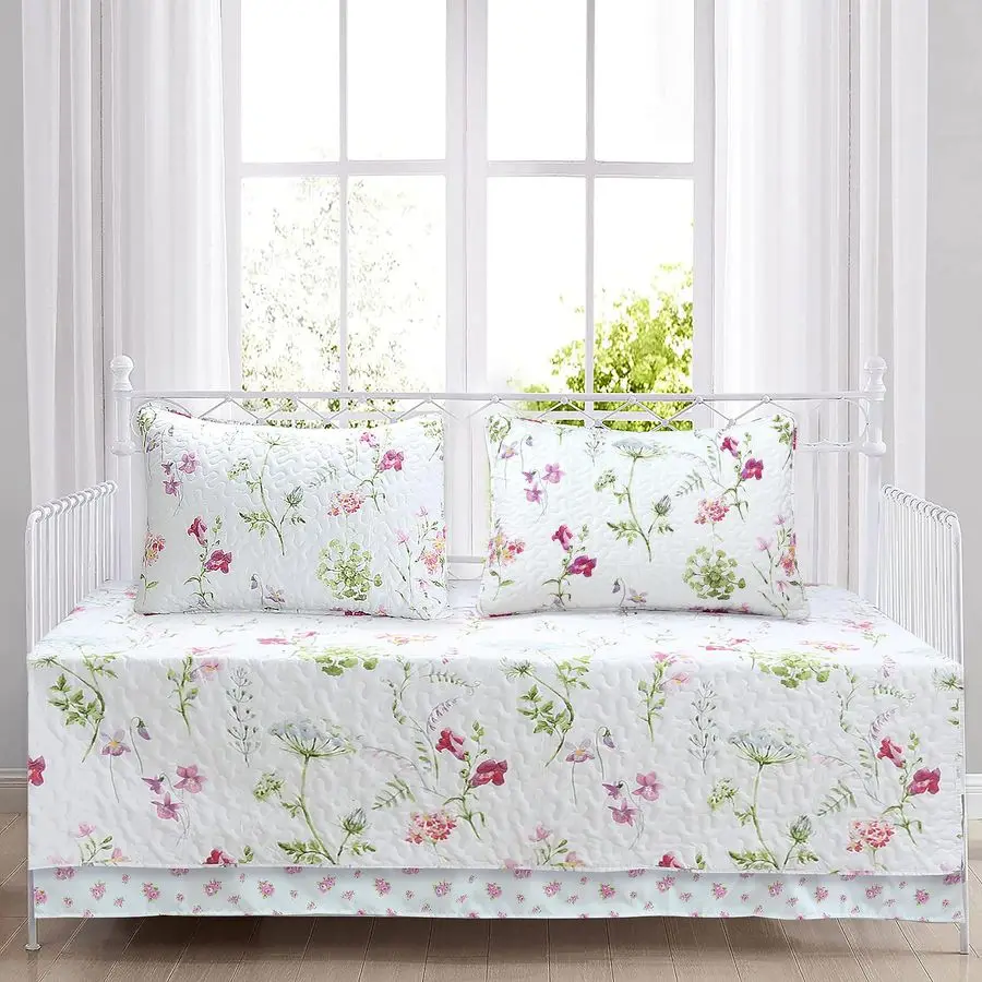 

Комплект стеганого постельного белья Bloom Azalea Floral Garden Chintz из микрофибры, двусторонний, розовый, синий, белый, зеленый