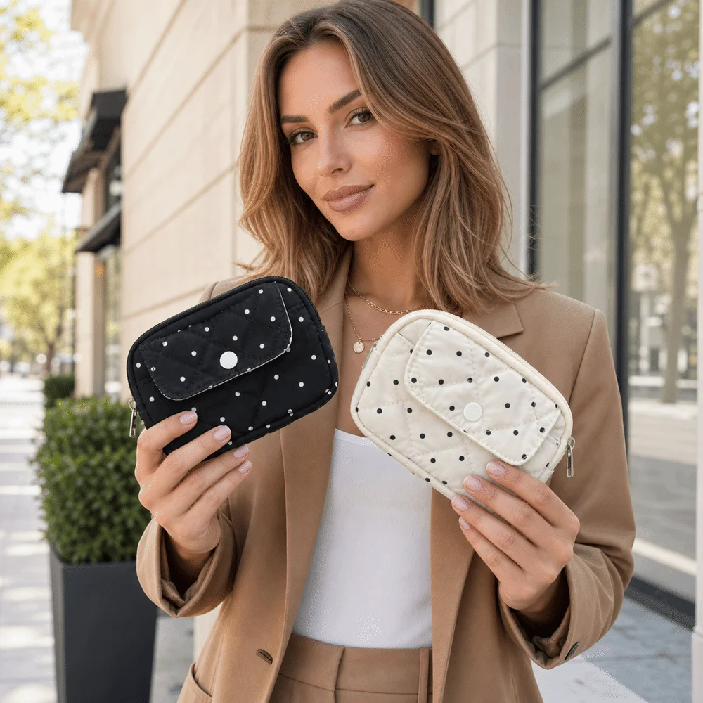 Portable Polka Dot Coin Purse Multipurpose Compact Key Bag Small Wallet Accessory Pouch