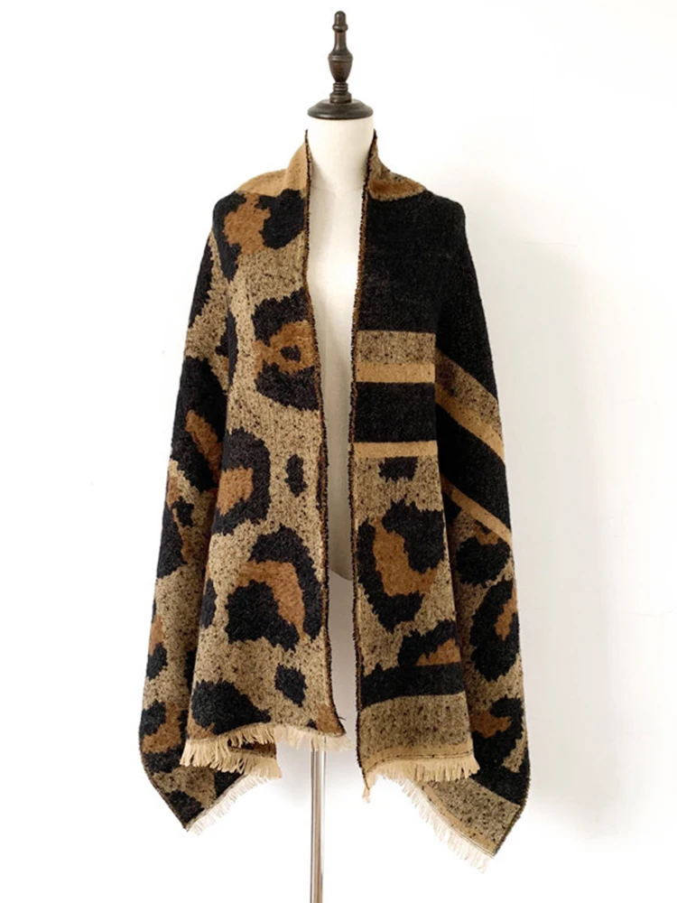 Imitation Cashmere Women Scarf Winter Leopard Poncho Warm Female Thick Wrap Blanket Capa Para Mujer Pashmina Shawl Echarpe Hiver