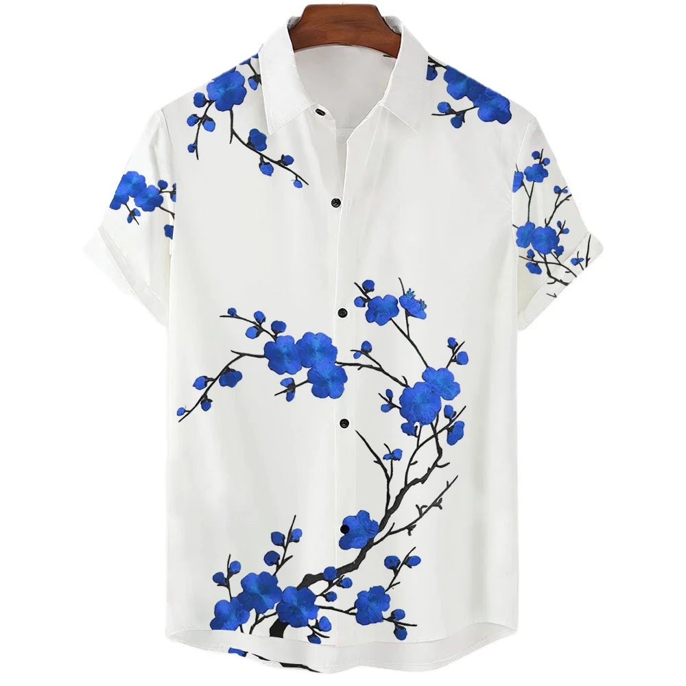 Camisa con patrón de Sakura para hombre y mujer, camisa de playa hawaiana, Tops informales de manga corta para exteriores, verano, 2023