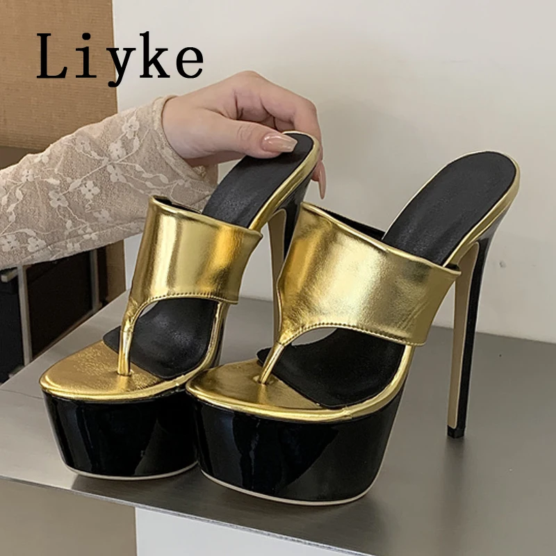 Liyke Sexy 17CM Super High Heels Flip Flops Women Platform Slippers Fashion Clip Open Toe Party Stripper Shoes Stiletto Sandals