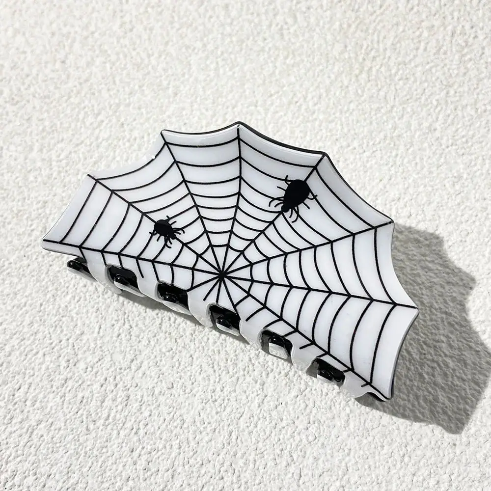 Halloween Gifts Black White Spider Web Printed Acrylic Hair Claw Clip For Women Girls Fashion Plastic Festival Hair Accessories