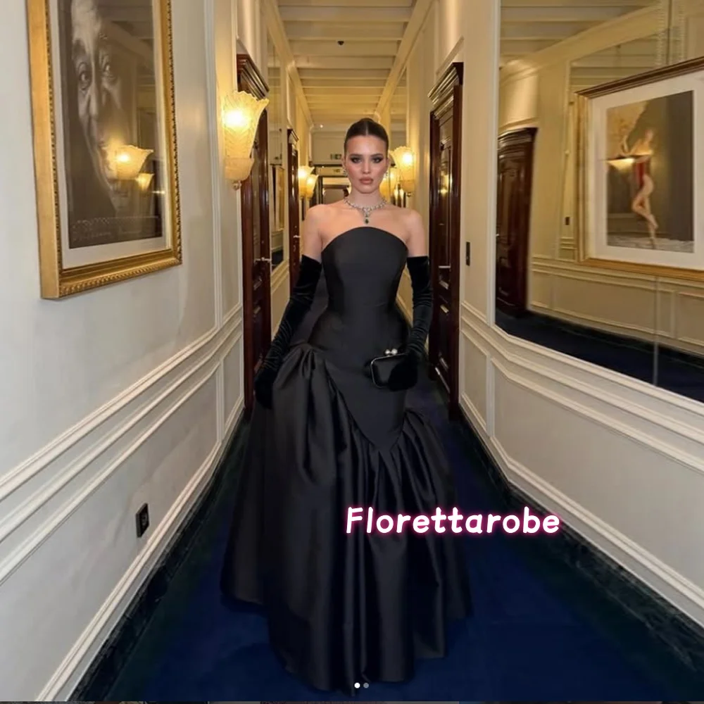 

Elegant Black Prom Gown Women Strapless A-Line Party Evening Dress Floor Length Party Gowns Without Gloves Customized