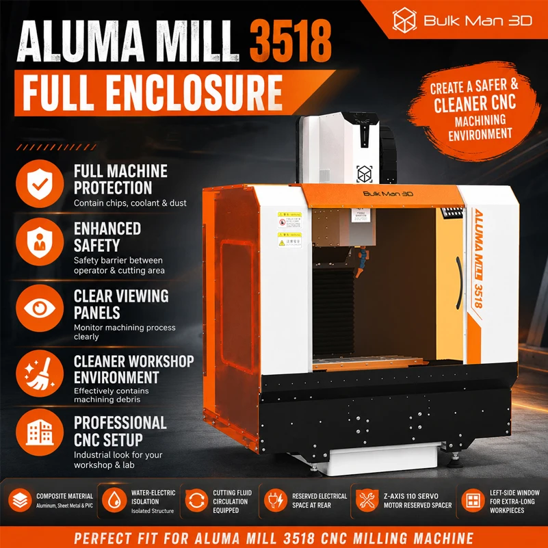 BulkMan3D ALUMA MILL 3518 Full Enclosure CNC Milling Machine Protective Cover Chip Dust Coolant Safety Guard Enclosure Accessory