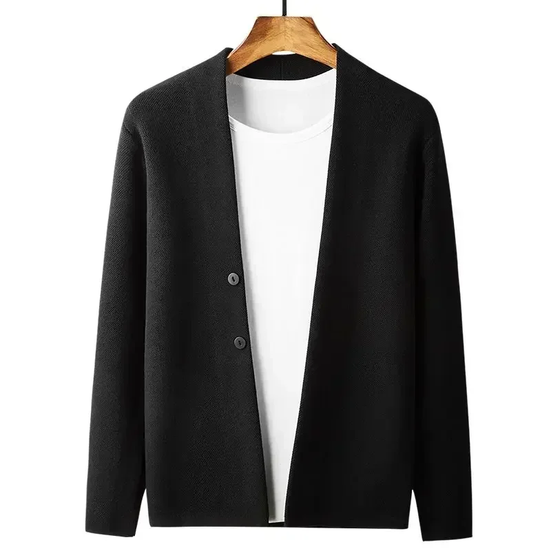 Man Clothes Solid Color Business Black Knitted Sweaters for Men Cardigan Plain Over Fit Knit Long Sleeve 100% Knitwears Mode Old