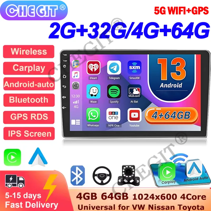 

7"/9"/10" Universal Android 13 2Din Car Radio Autoradio 64G GPS Car Audio Carpaly Multimedia Player For Hyundai Nissan Toyota