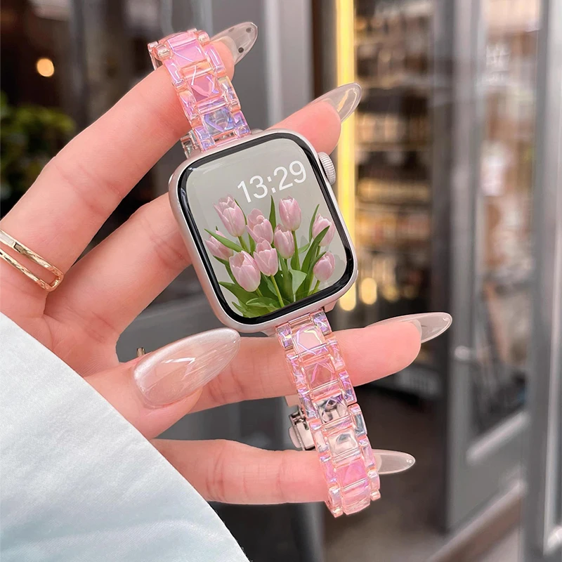 Thin Acrylic Strap For Apple Watch Band 45mm 41 40 44 46 42 38 Ultra 49mm Women Bracelet IWatch Series 12 11 10 9 8 7 SE 6 5 4