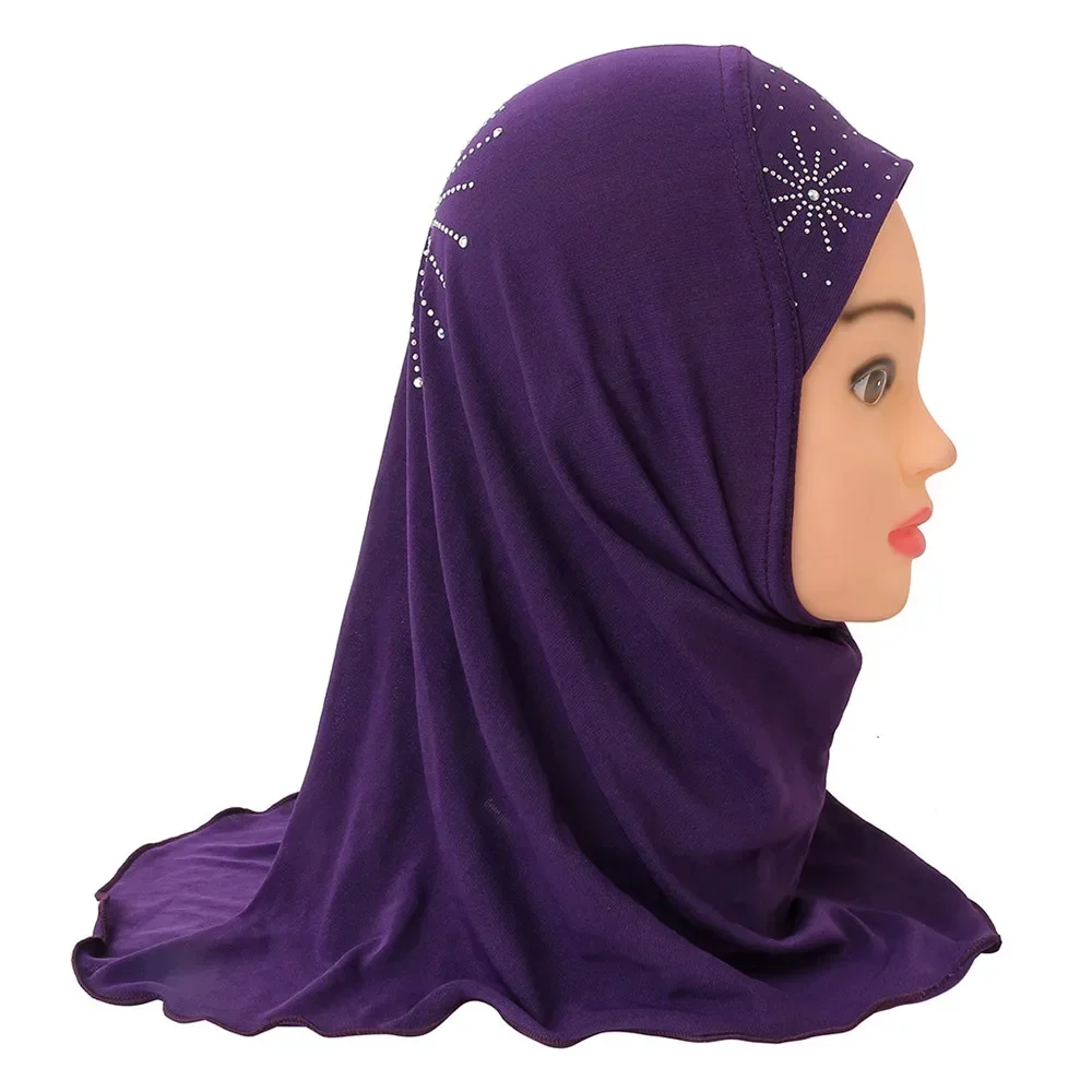 2-6Y Muslim Kid Hijab Girls One Piece Amira Instant Scarf Islam Ready To Wear Head Wrap Prayer Turban Rhinestone Shawl Headscarf