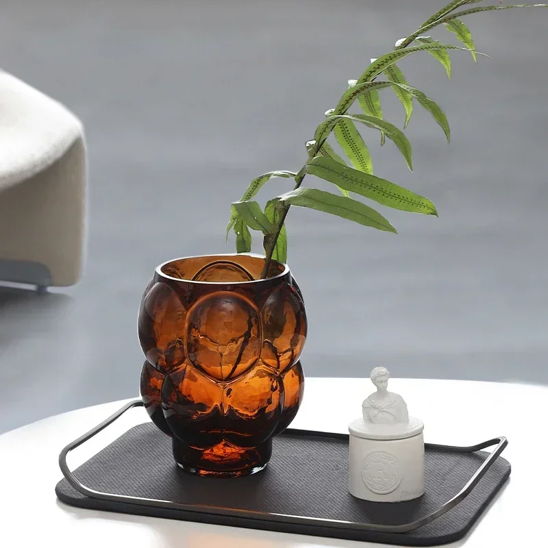 

Home Caramel Color Open Grape Hydroponics Glass Vase ins Soft Home Luxury Living Room Flower Ware