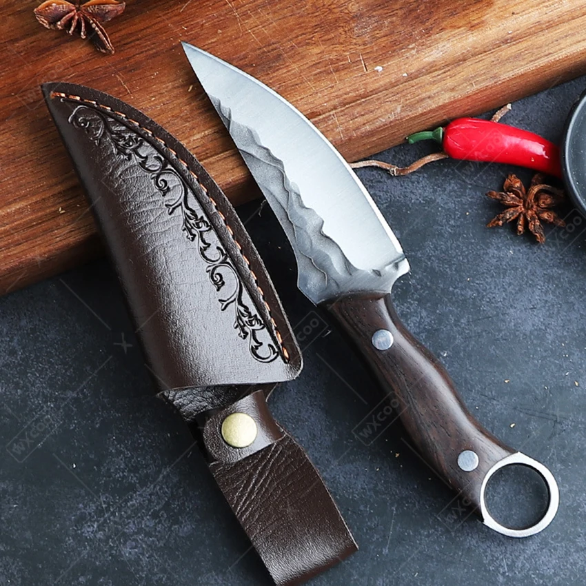 Kitchen Boning Knife Hand Forged Kitchen Knives Utility Stainless Steel Fruit Butcher Meat Cleaver Knife with Sheath Cooking