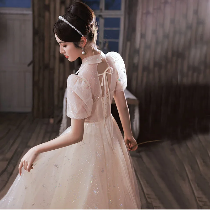 DongCMY Luxury Champagne Banquet Tulle Evening Dress Robes Elegant Party Dresses For Women Customized