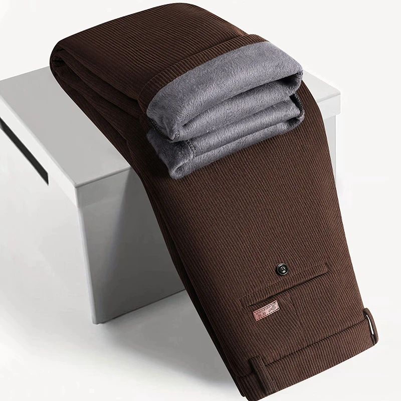 

Мужские зимние флисовые брюки, деловые повседневные брюки, вельветовые деловые классические брюки, мужские осенне-зимние термоштаны