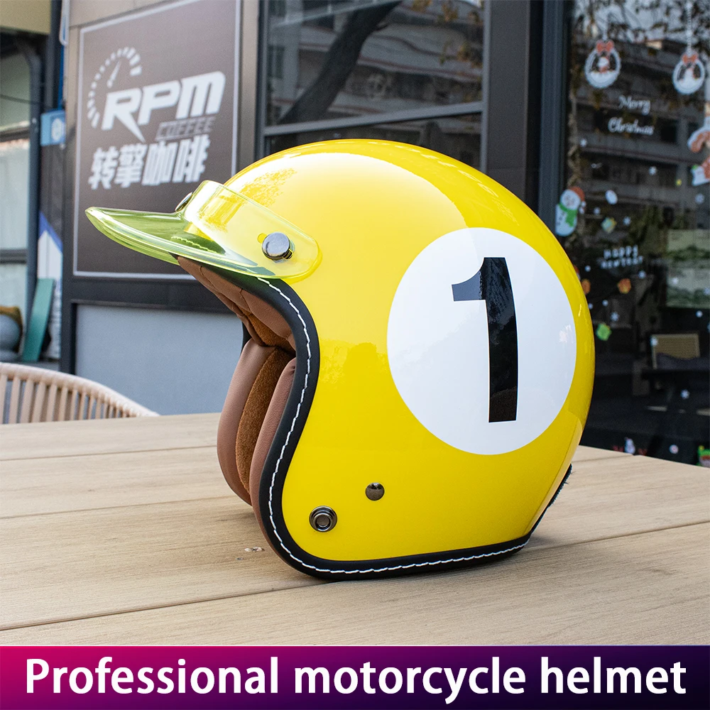 Retro Lady Motorcycle Helmet with Visor 3/4 Coverage Yellow 1 Personalized Unisex Vintage Style Protective Headwear