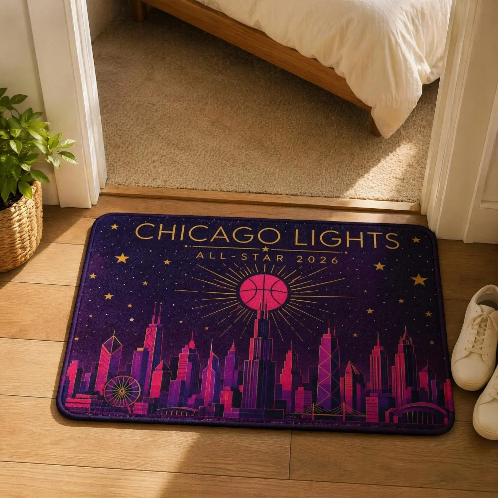 Night Basketball Flannel Doormat, Non Slip Indoor Entrance Floor Mat, Urban Sports Themed Area Rug, Multiple Sizes Home Door Mat